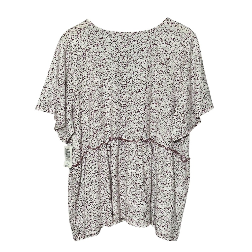 Torrid Heritage Jersey V-Neck Tie Front Top Blossom Floral 100% Cotton 3X NEW - Picture 3 of 9